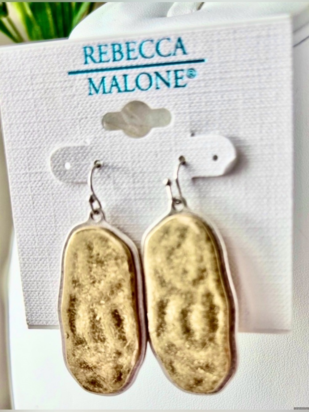 Rebecca Malone irregular shape hammered gold,silvertone  border fish hook